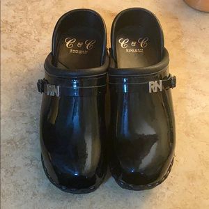 Swedish patent leather nursing clogs